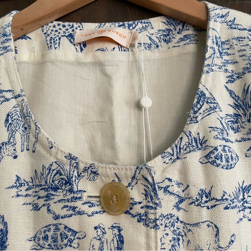 TORY BURCH Blue and White Safari print Buttoned down Dress NWT - Picture 3 of 10